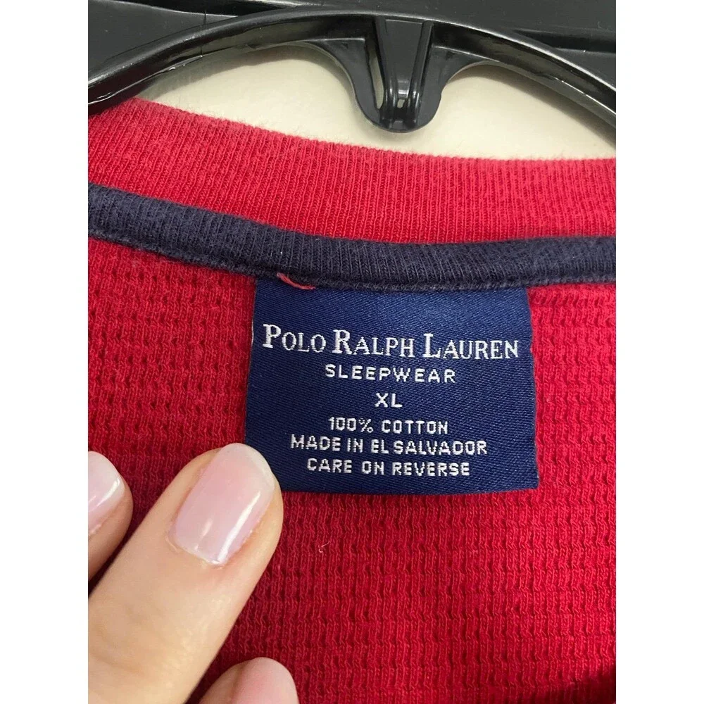 Polo Ralph Lauren Mens Waffle Knit Thermal Sleep Shirt XL Red Vintage Longsleeve